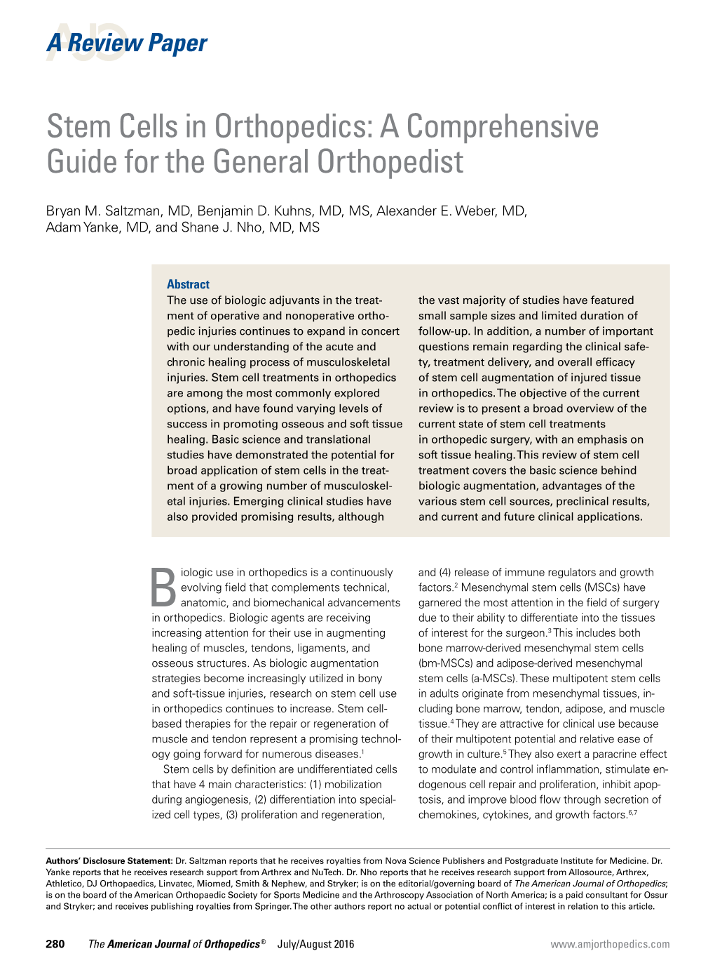 Stem Cells in Orthopedics: a Comprehensive Guide for the General Orthopedist