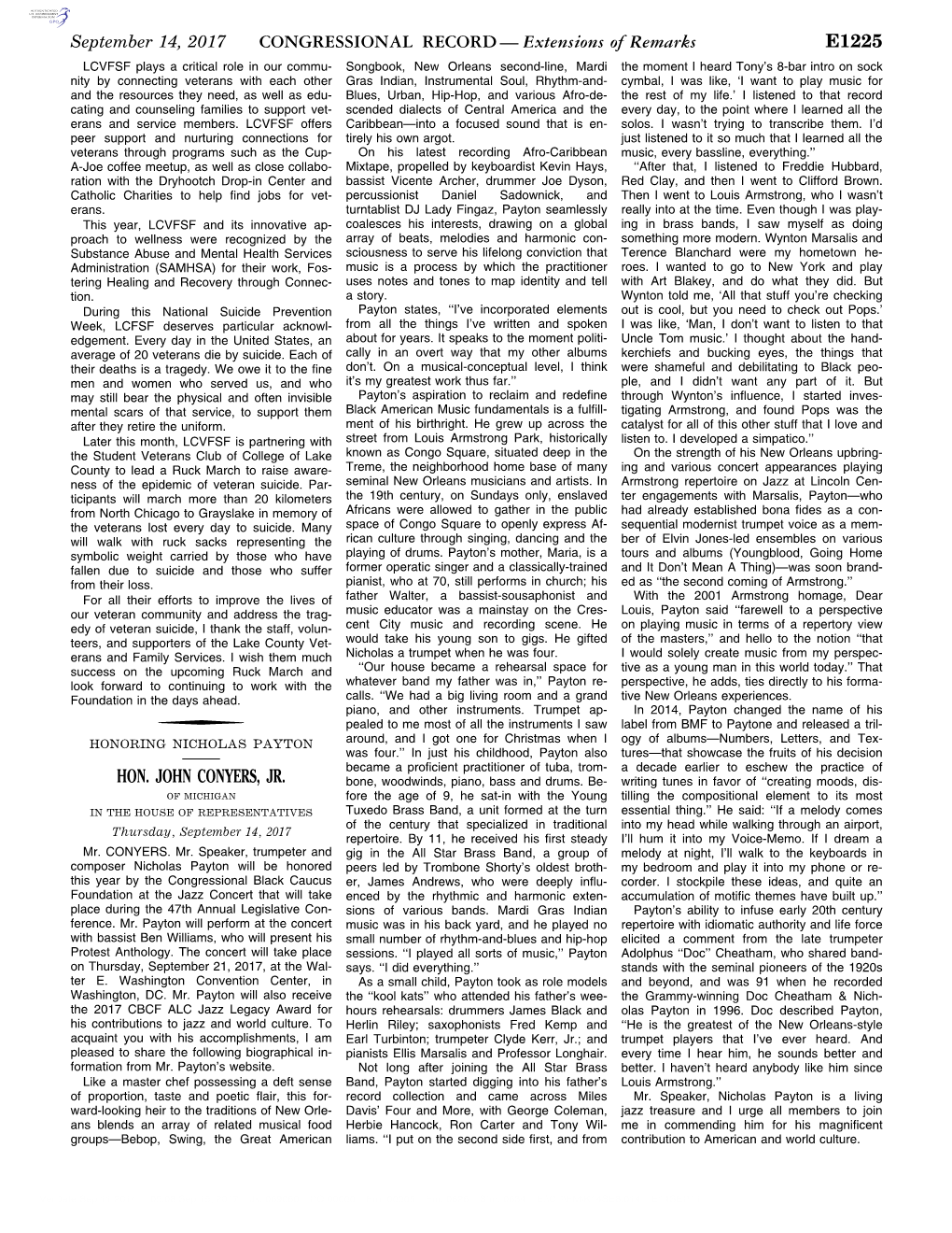 CONGRESSIONAL RECORD— Extensions of Remarks E1225 HON. JOHN CONYERS