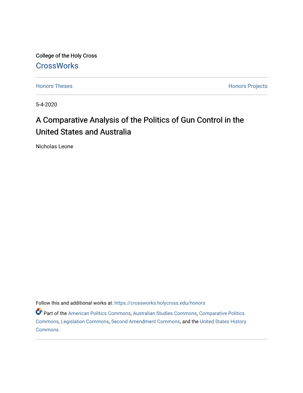 A Comparative Analysis of the Politics of Gun Control in the United States and Australia