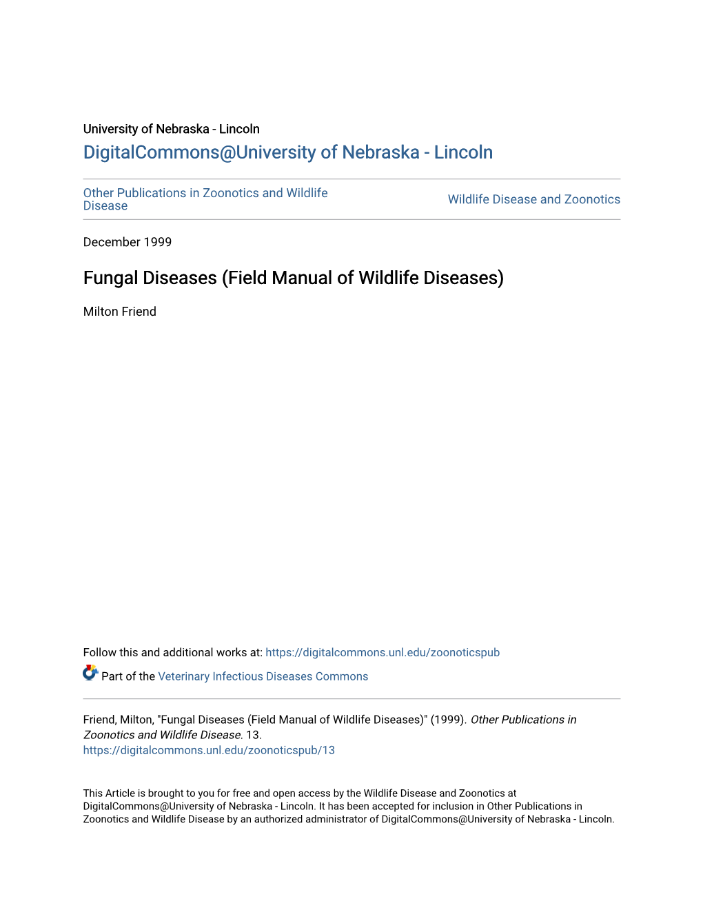 Fungal Diseases (Field Manual of Wildlife Diseases)