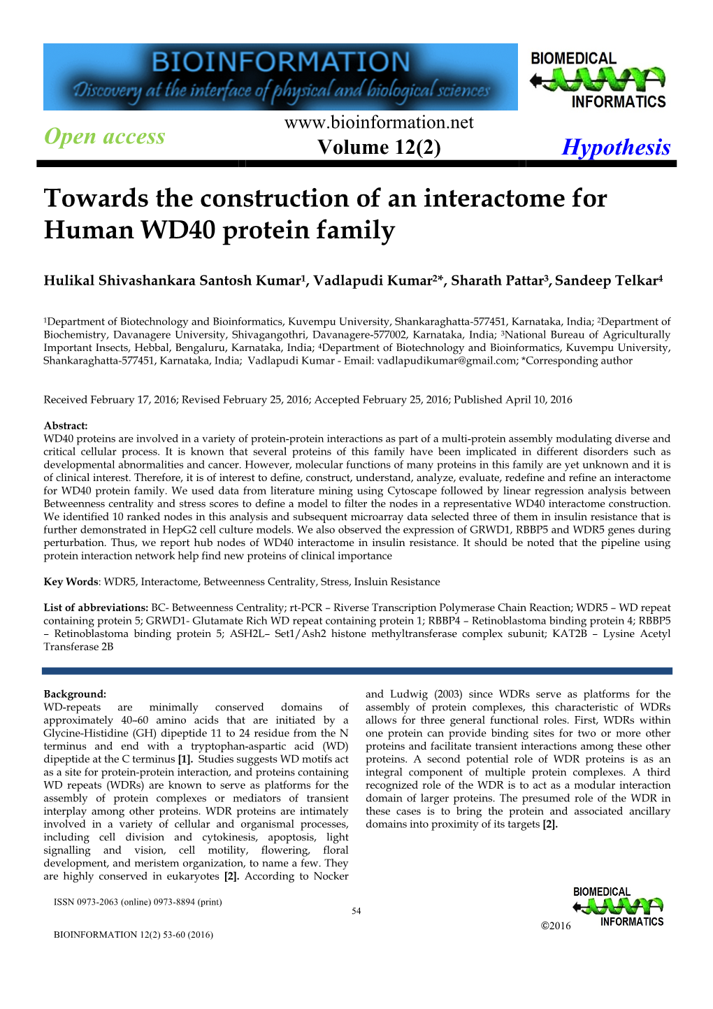 Towards the Construction of an Interactome for Human WD40 Protein Family