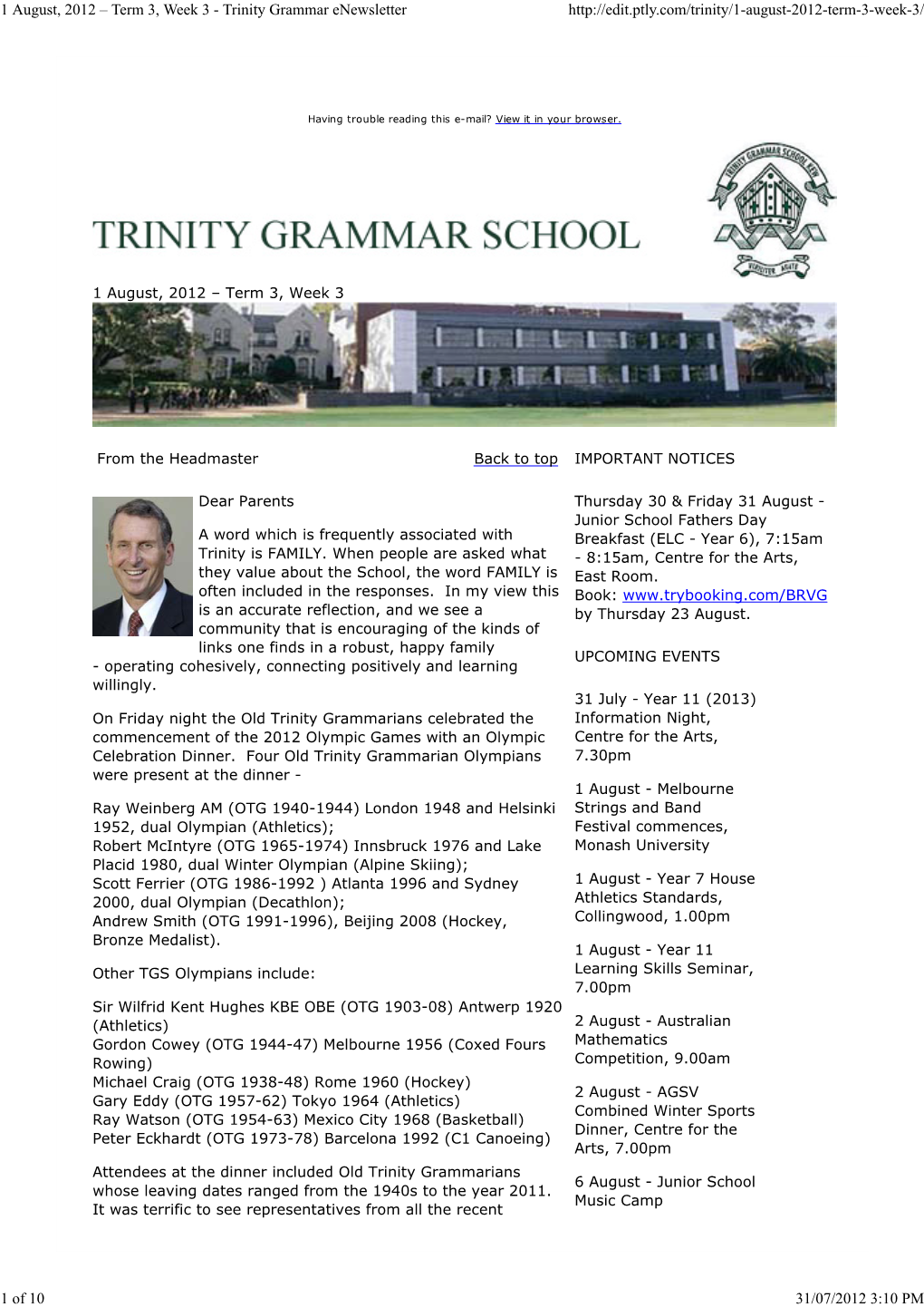 Trinity Grammar Enewsletter