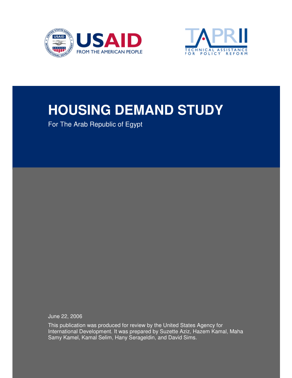 HOUSING DEMAND STUDY for the Arab Republic of Egypt