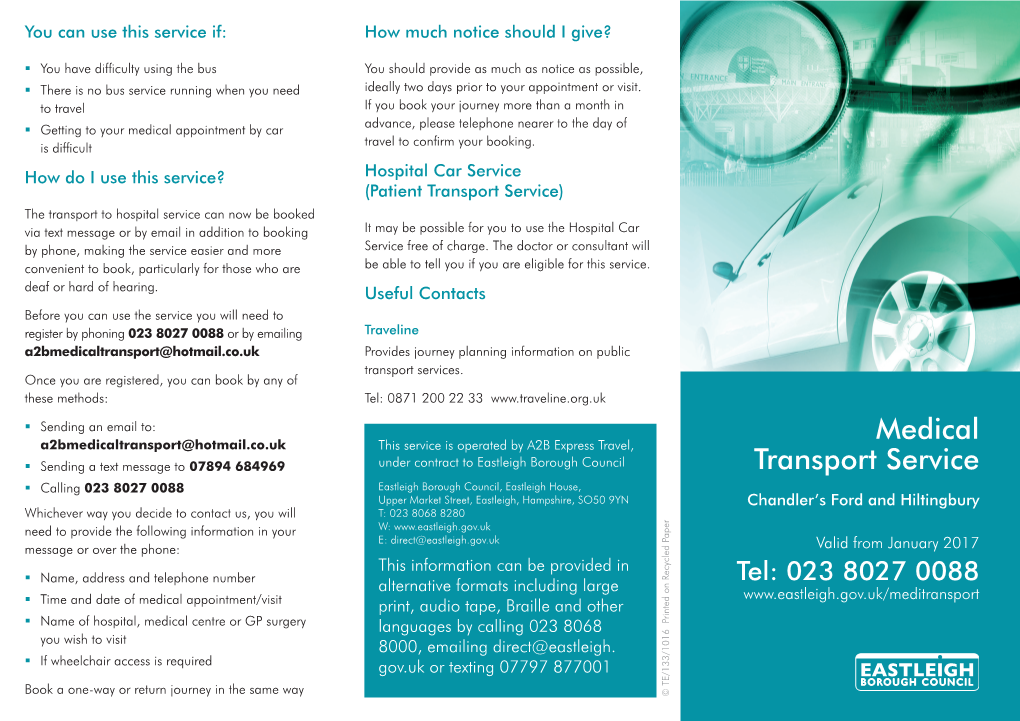 Medical Transport Service GP Surgery One Way GP Surgery One Way