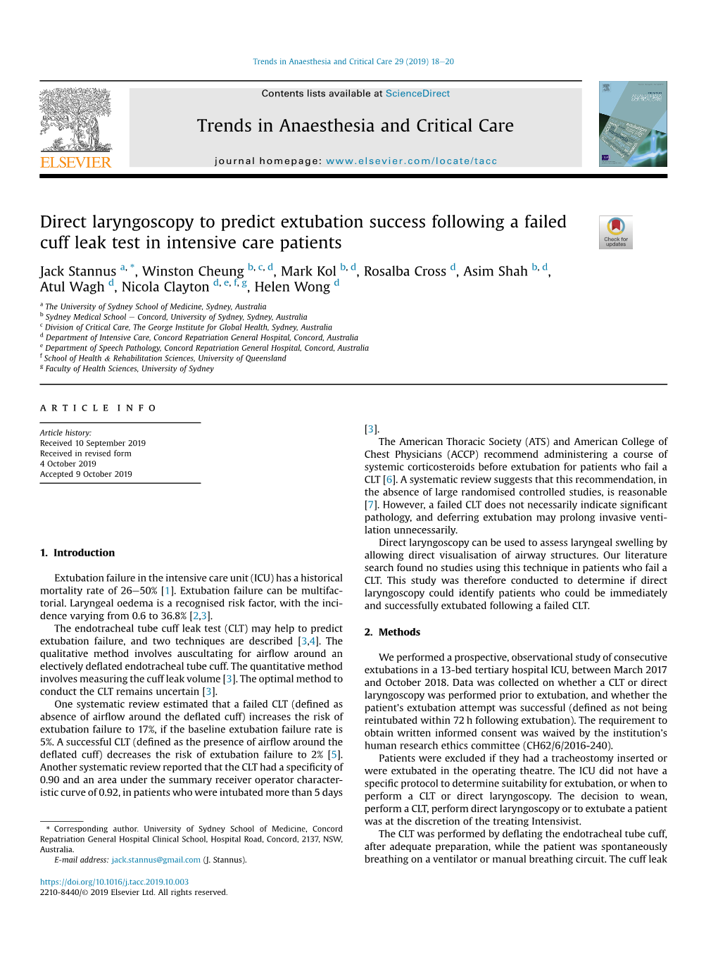 Direct Laryngoscopy to Predict Extubation Success Following a Failed Cuff Leak Test in Intensive Care Patients