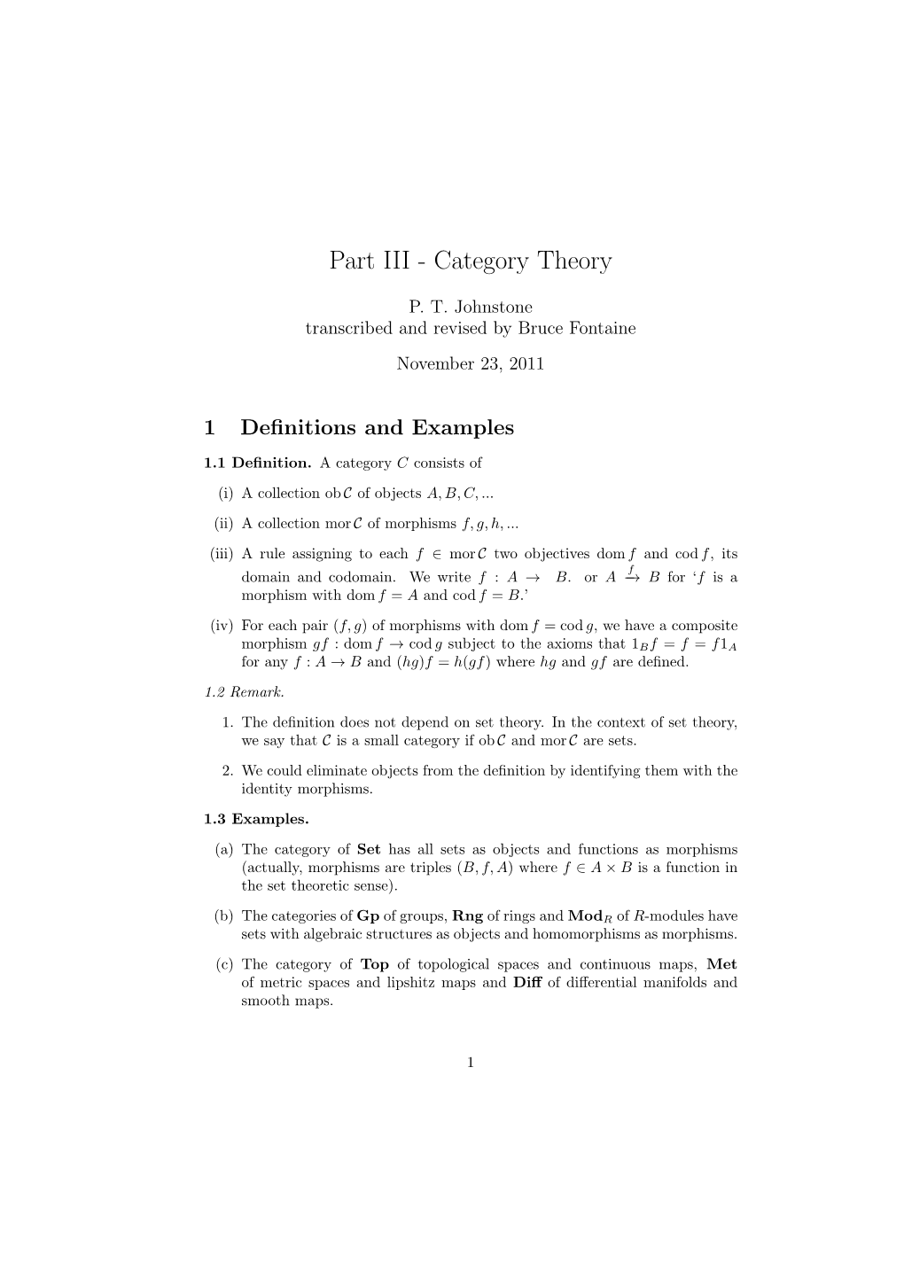 Part III - Category Theory