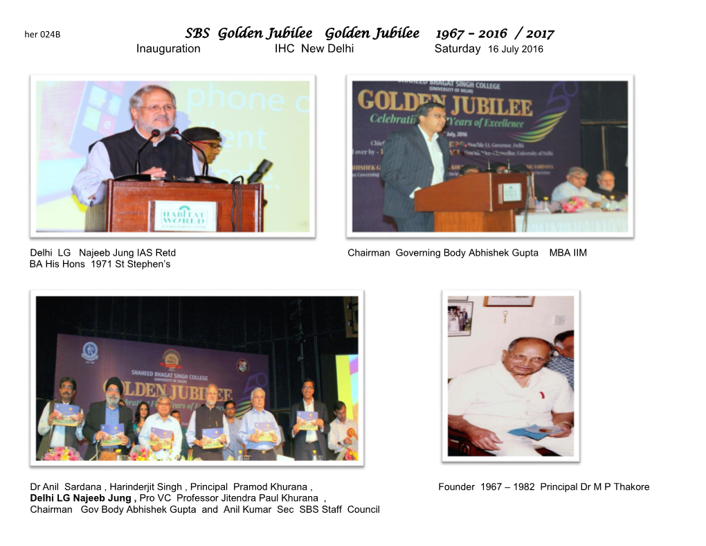 SBS Golden Jubilee Golden Jubilee 1967 – 2016 / 2017 Inauguration IHC New Delhi Saturday 16 July 2016