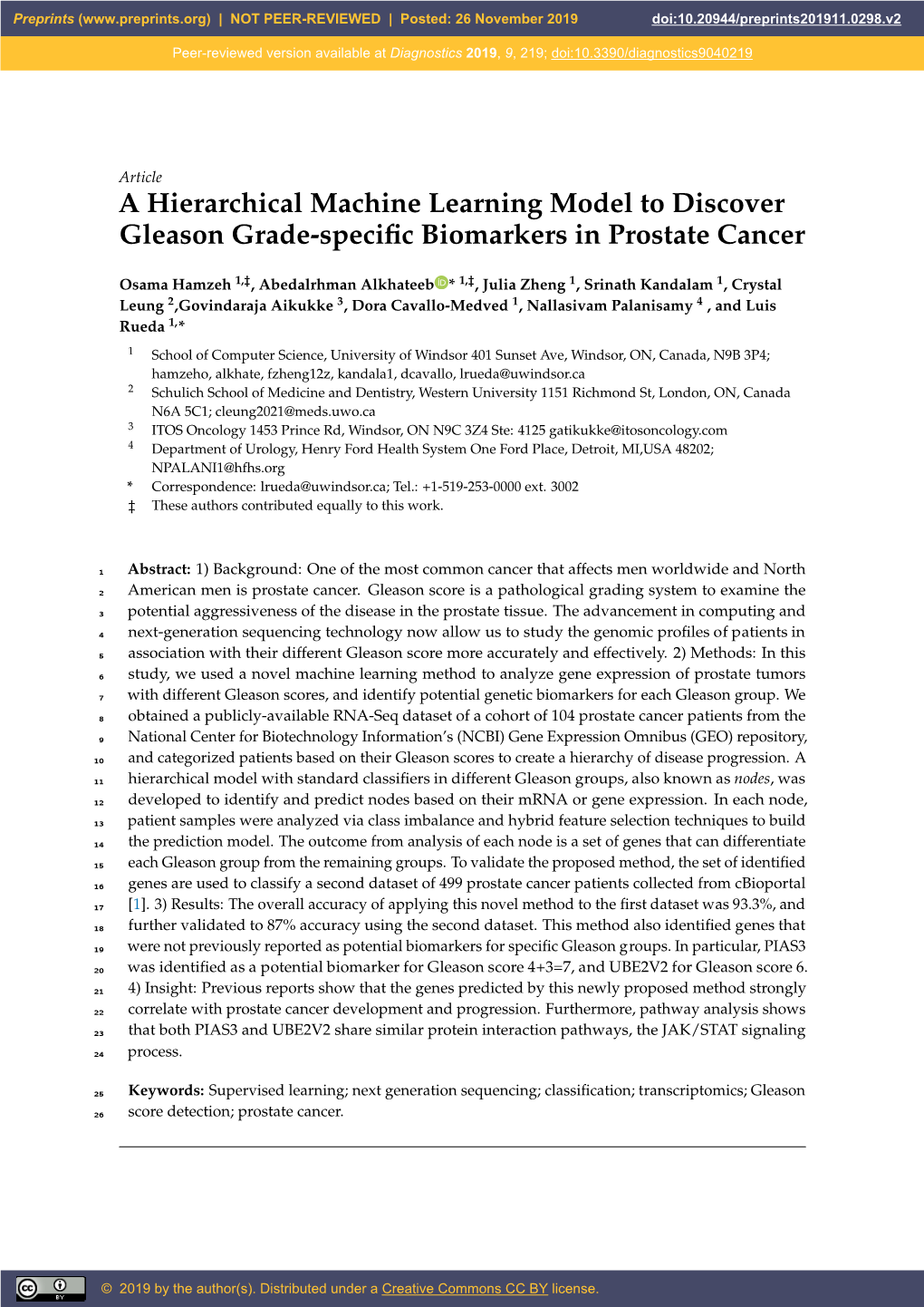 A Hierarchical Machine Learning Model to Discover Gleason Grade-Speciﬁc Biomarkers in Prostate Cancer