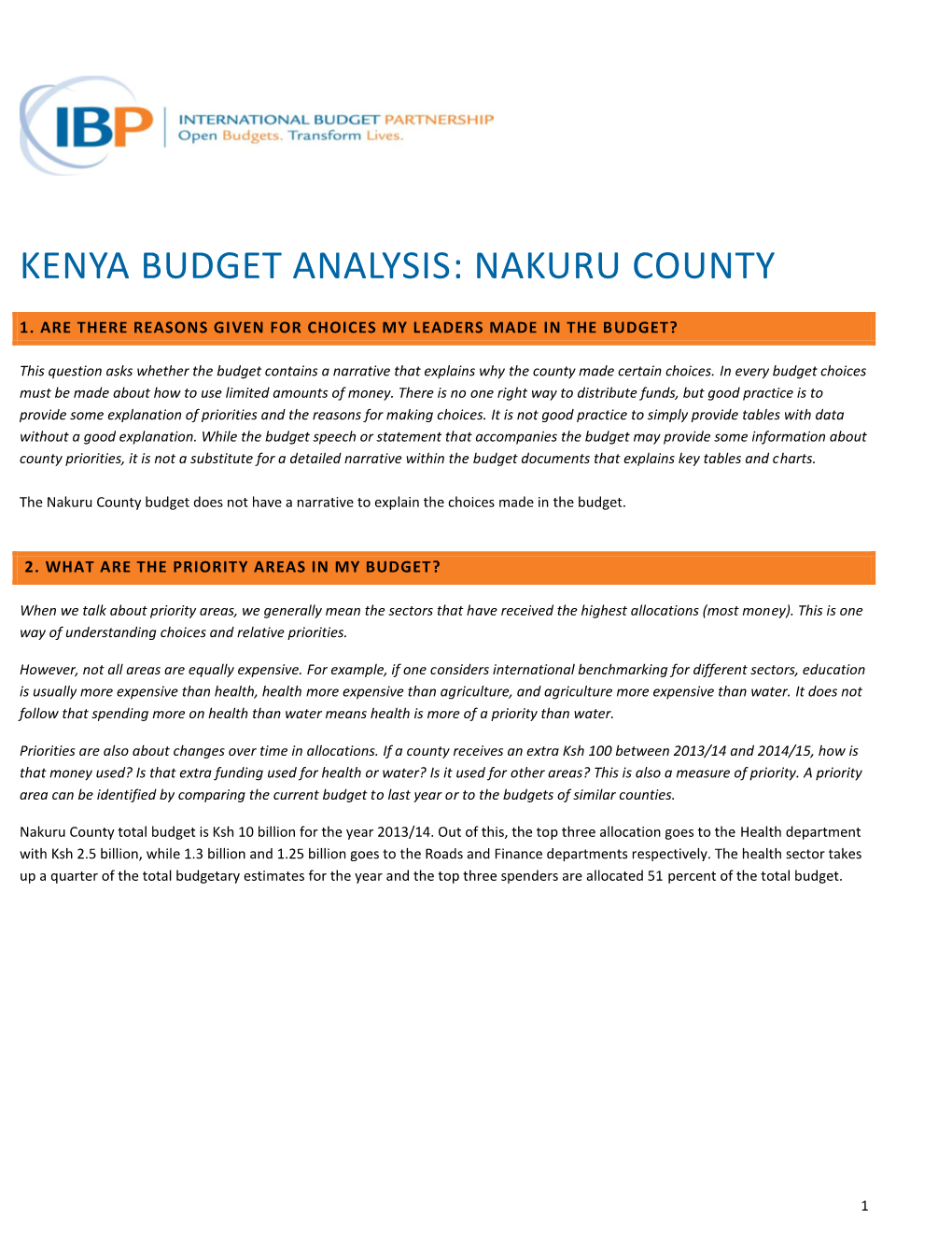 Kenya Budget Analysis: Nakuru County