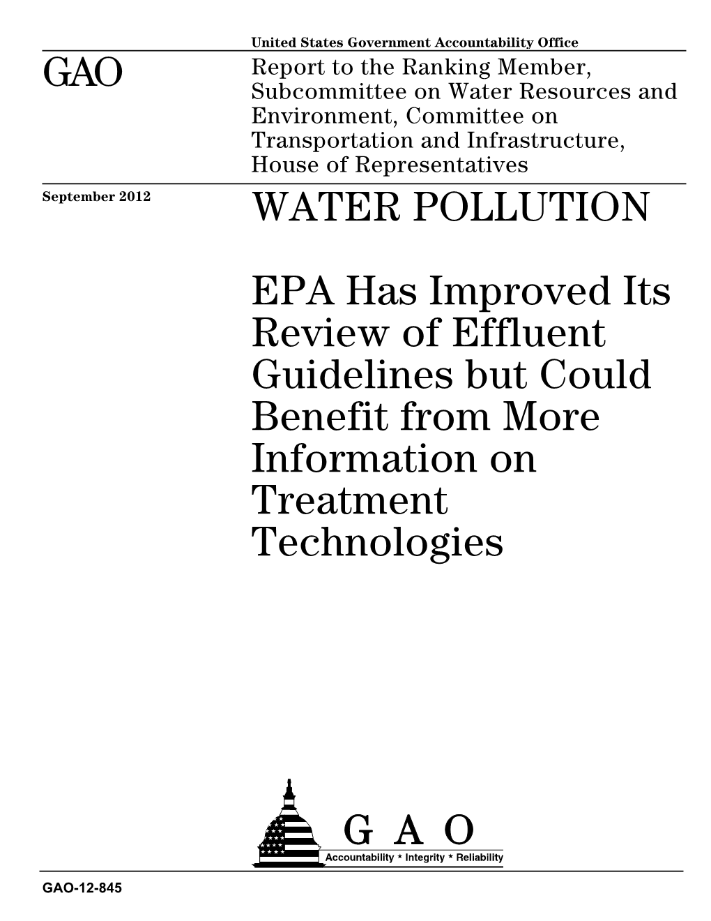 GAO-12-845, Water Pollution: EPA Has Improved Its Review of Effluent