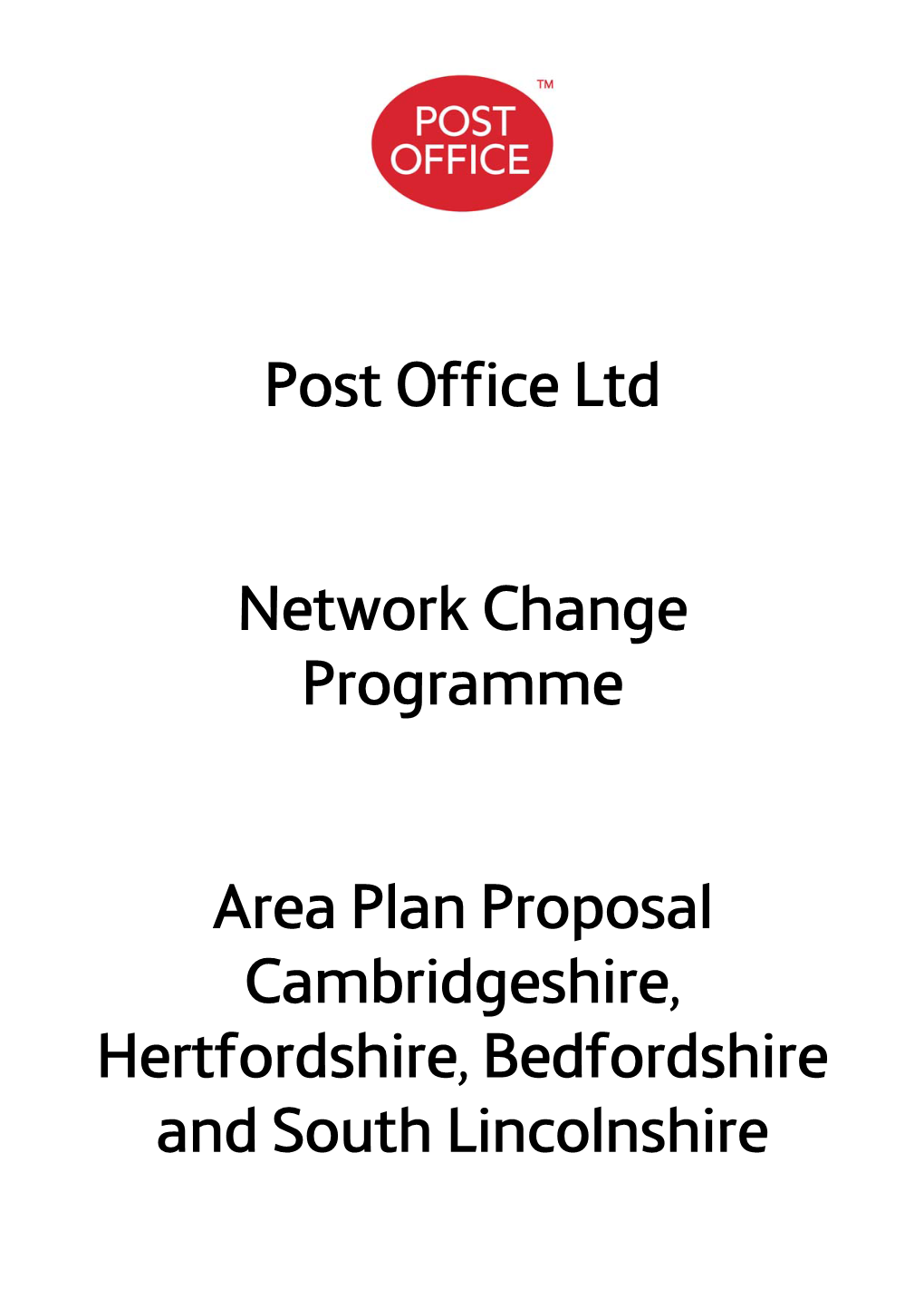 Post Office Ltd Network Change Programme Area Plan Proposal