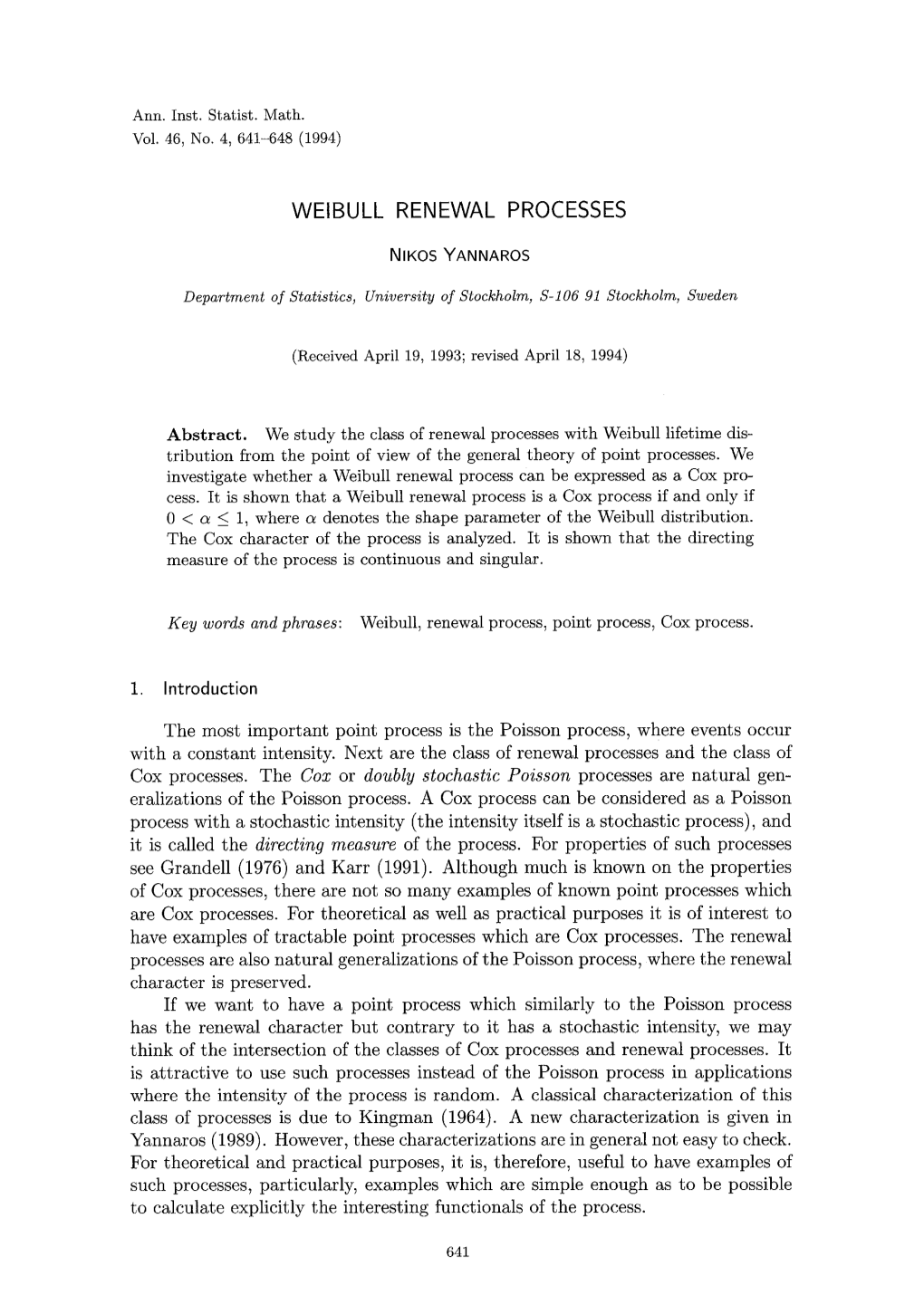 Weibull Renewal Processes