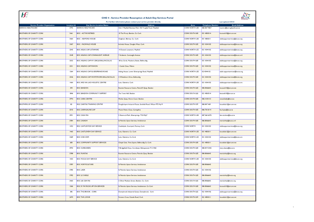 CHO 4 - Service Provider Resumption of Adult Day Services Portal