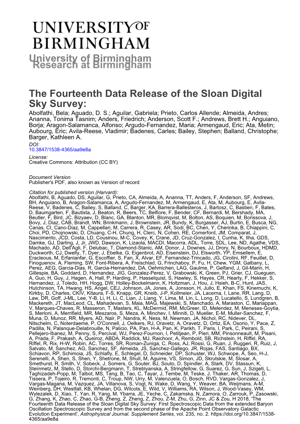 The Fourteenth Data Release of the Sloan Digital Sky Survey: Abolfathi, Bela; Aguado, D