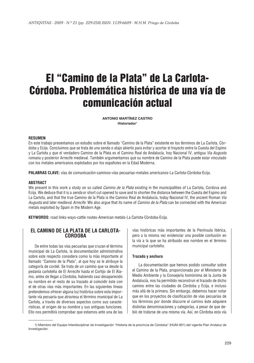 De La Carlota- Córdoba. Problemática Histórica De Una Vía De Comunicación Actual