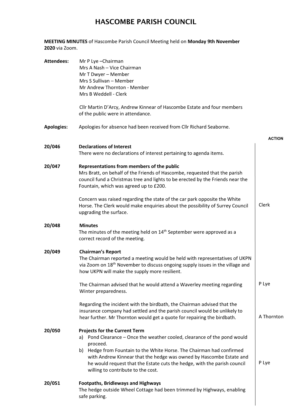 Minutes of the Meeting of 9 November 2020