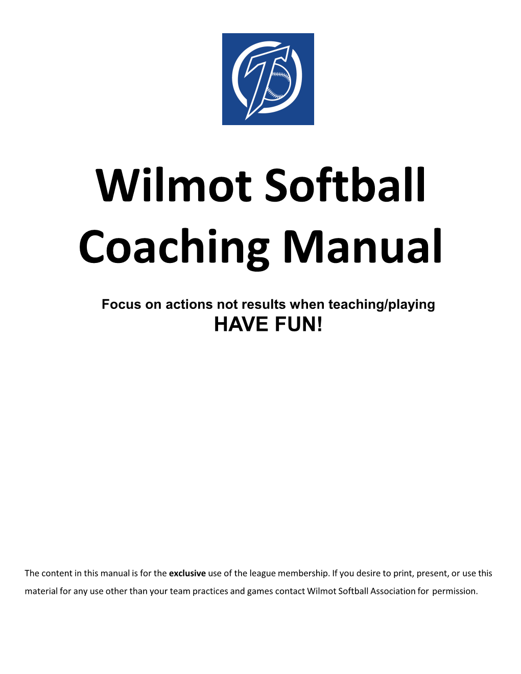 Wilmot Softball Coaching Manual