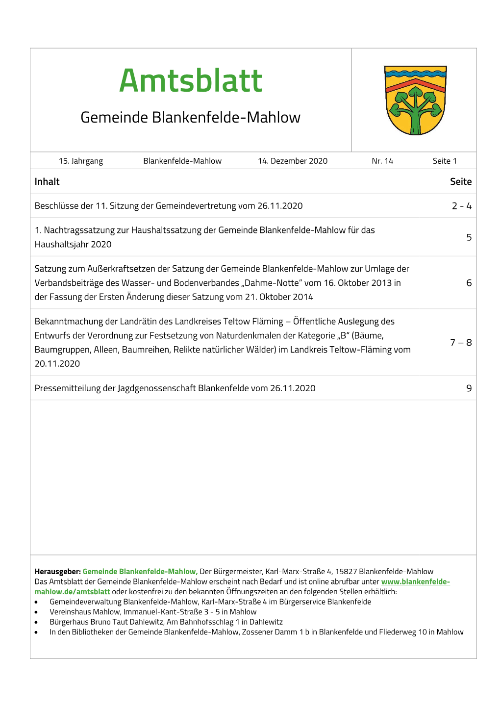 Amtsblatt Gemeinde Blankenfelde-Mahlow