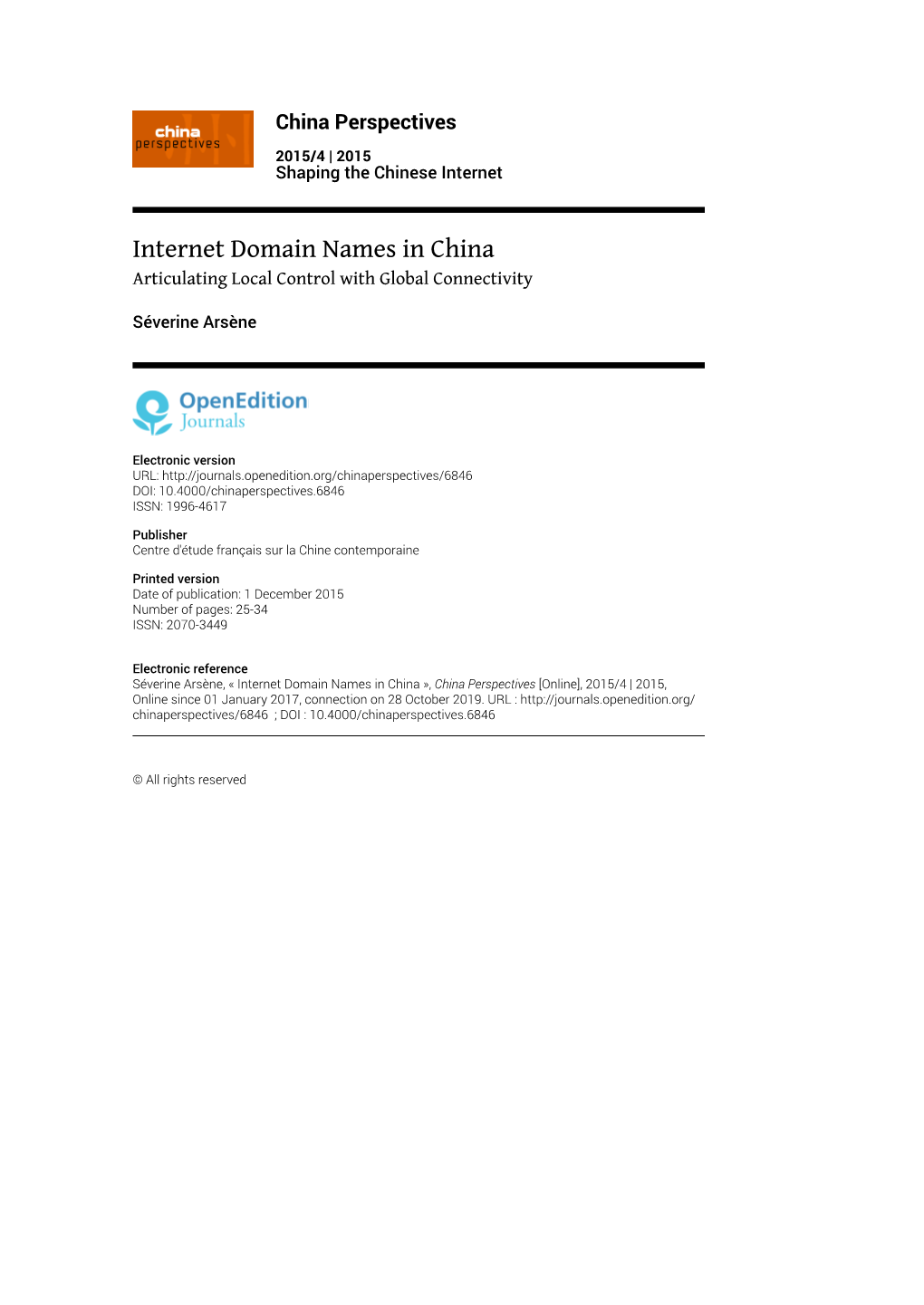 Internet Domain Names in China Articulating Local Control with Global Connectivity