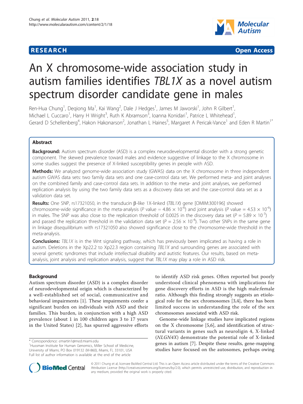 An X Chromosome-Wide Association Study in Autism Families Identifies