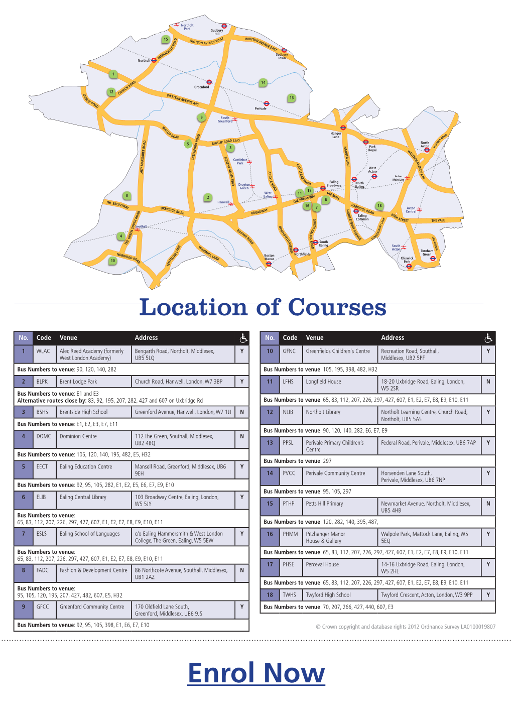 Maps of Adult Learning Venue Locations