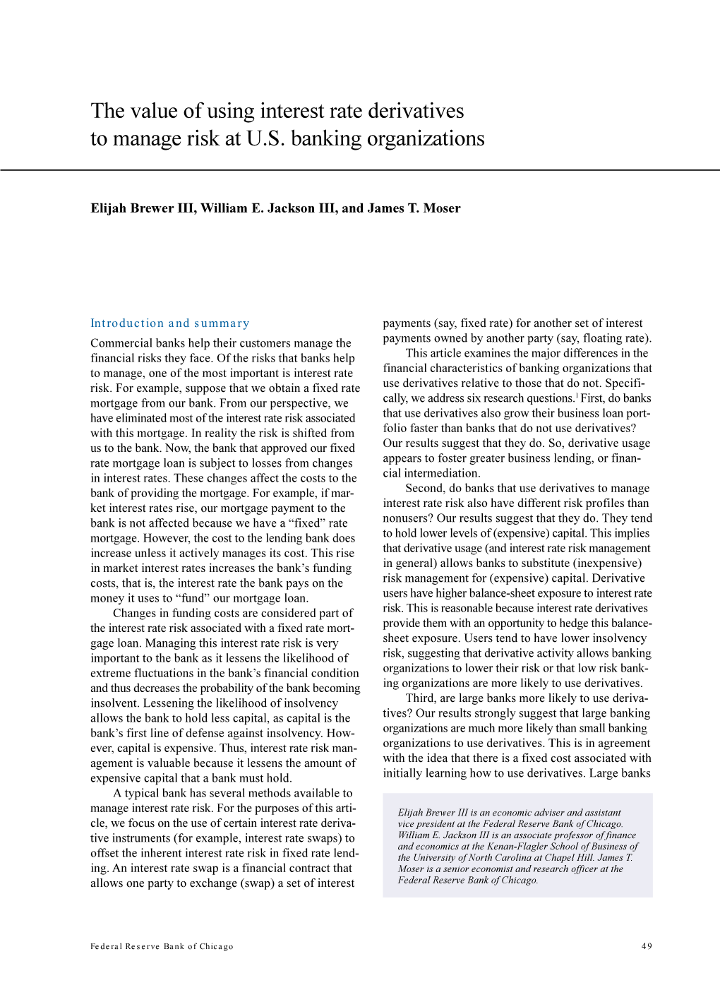 The Value of Using Interest Rate Derivatives to Manage Risk at U.S