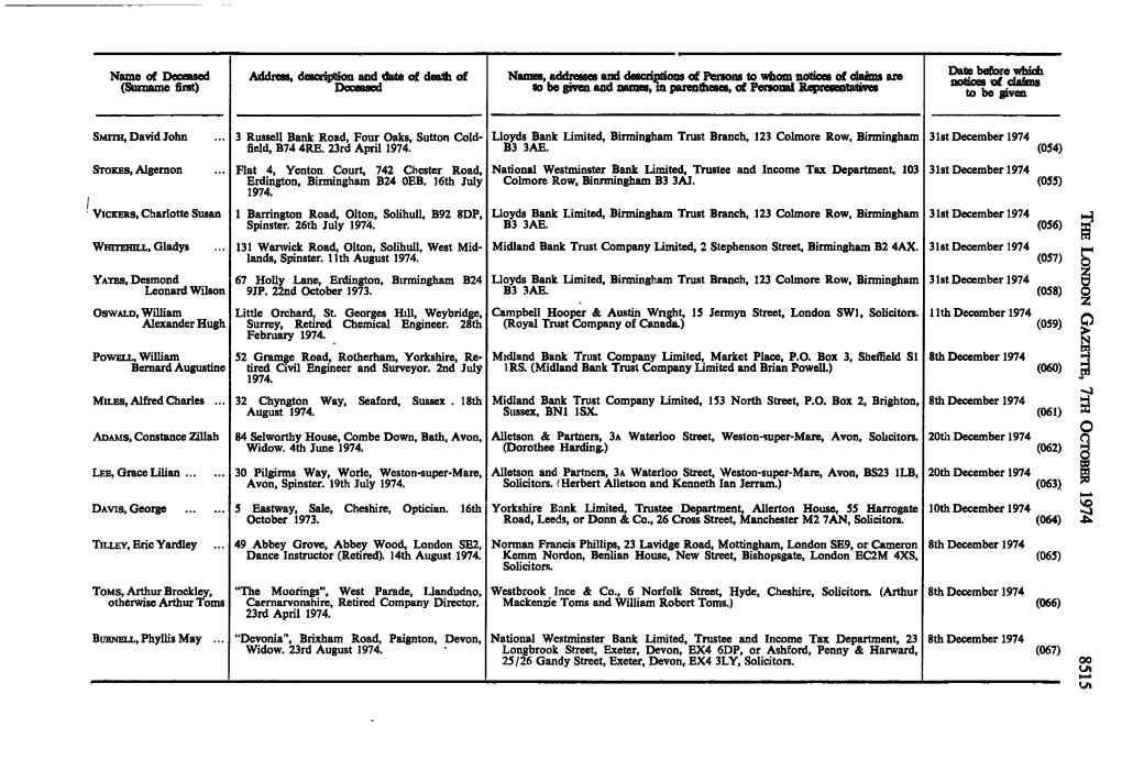 Name of Deceased (Surname First)