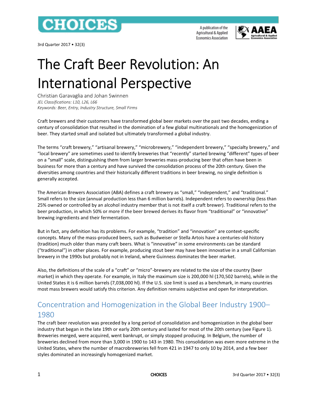 The Craft Beer Revolution: an International Perspective