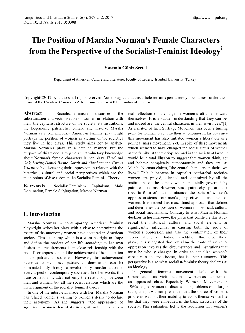 The Position of Marsha Norman's Female Characters from the Perspective of the Socialist-Feminist Ideologyi