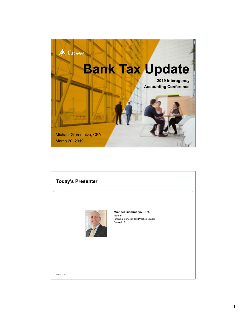 Bank Tax Update 2019 Interagency Accounting Conference