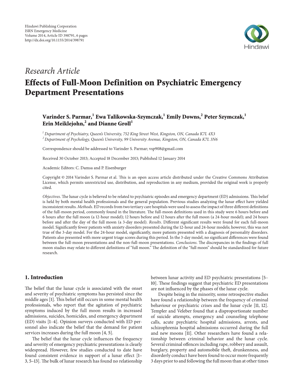 Effects of Full-Moon Definition on Psychiatric Emergency Department Presentations