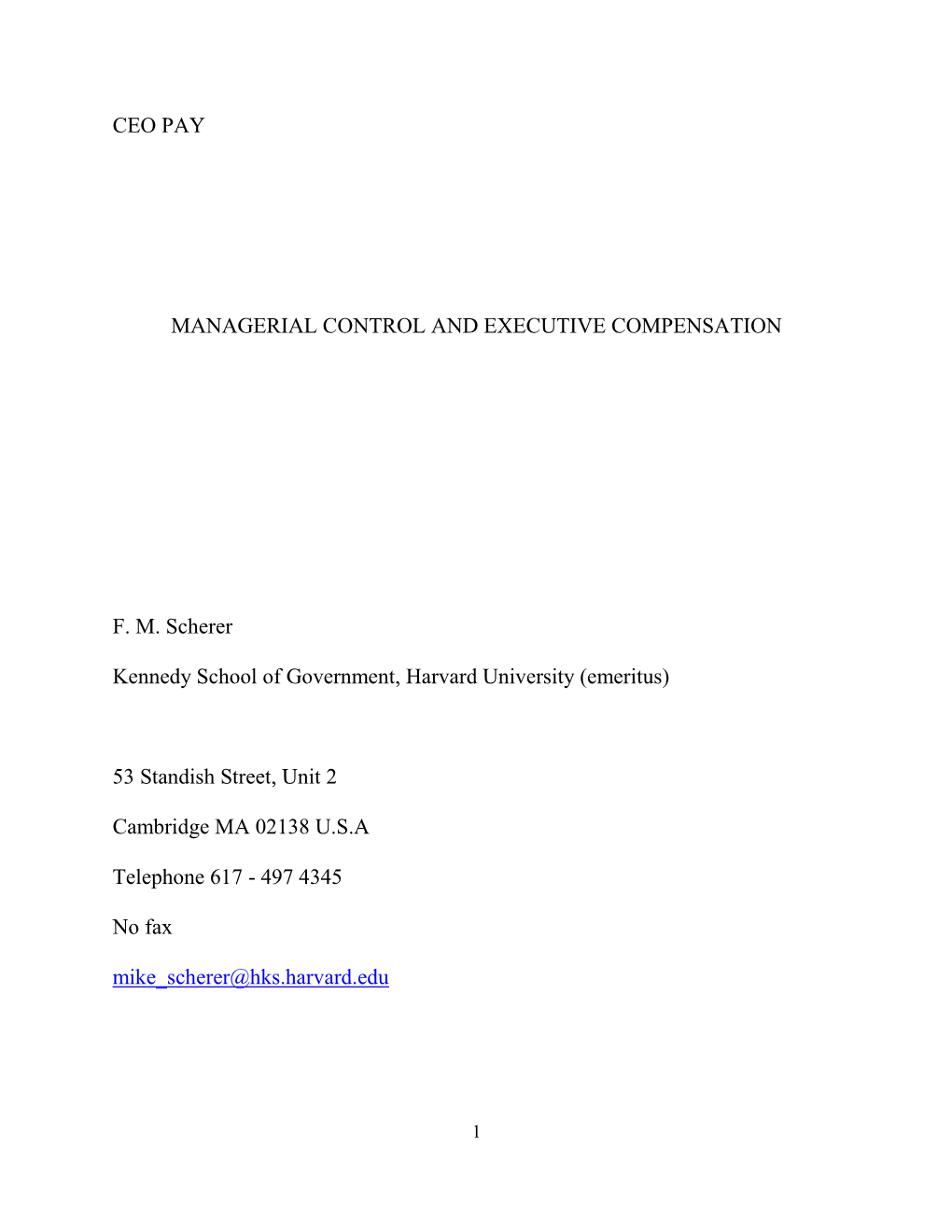 Ceo Pay Managerial Control And