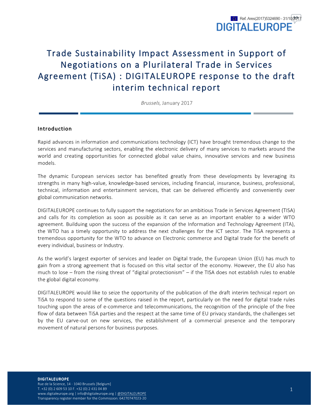 DIGITALEUROPE Response to the Draft Interim Technical Report