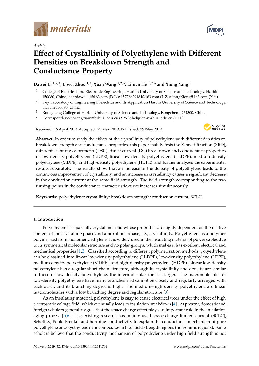 Effect of Crystallinity of Polyethylene with Different Densities On