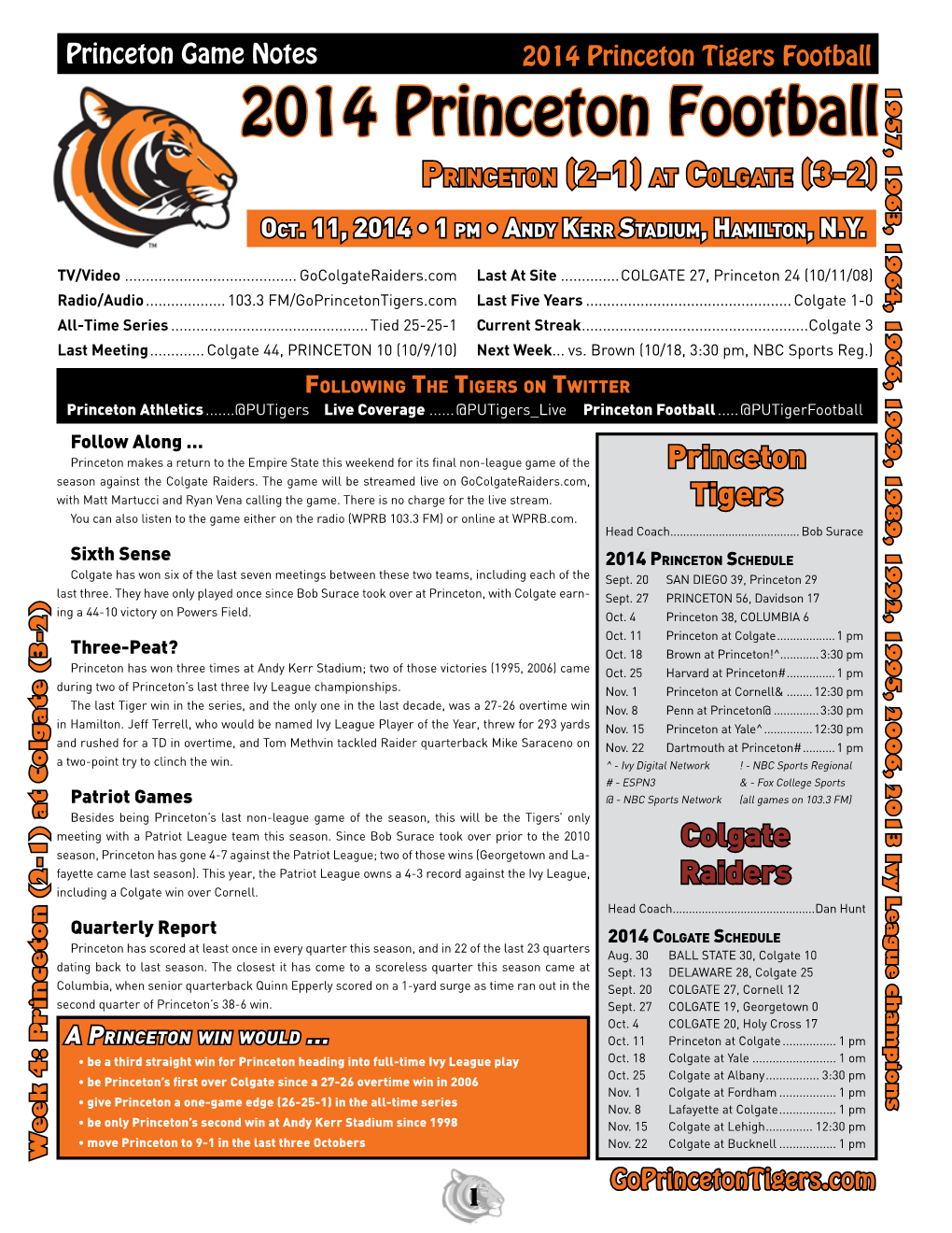 2014 Princeton Football Princeton (2-1) at Colgate (3-2)