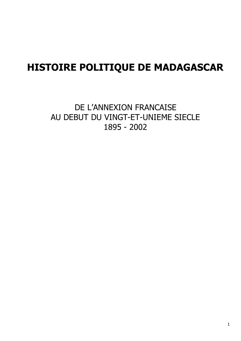 Histoire Politique De Madagascar