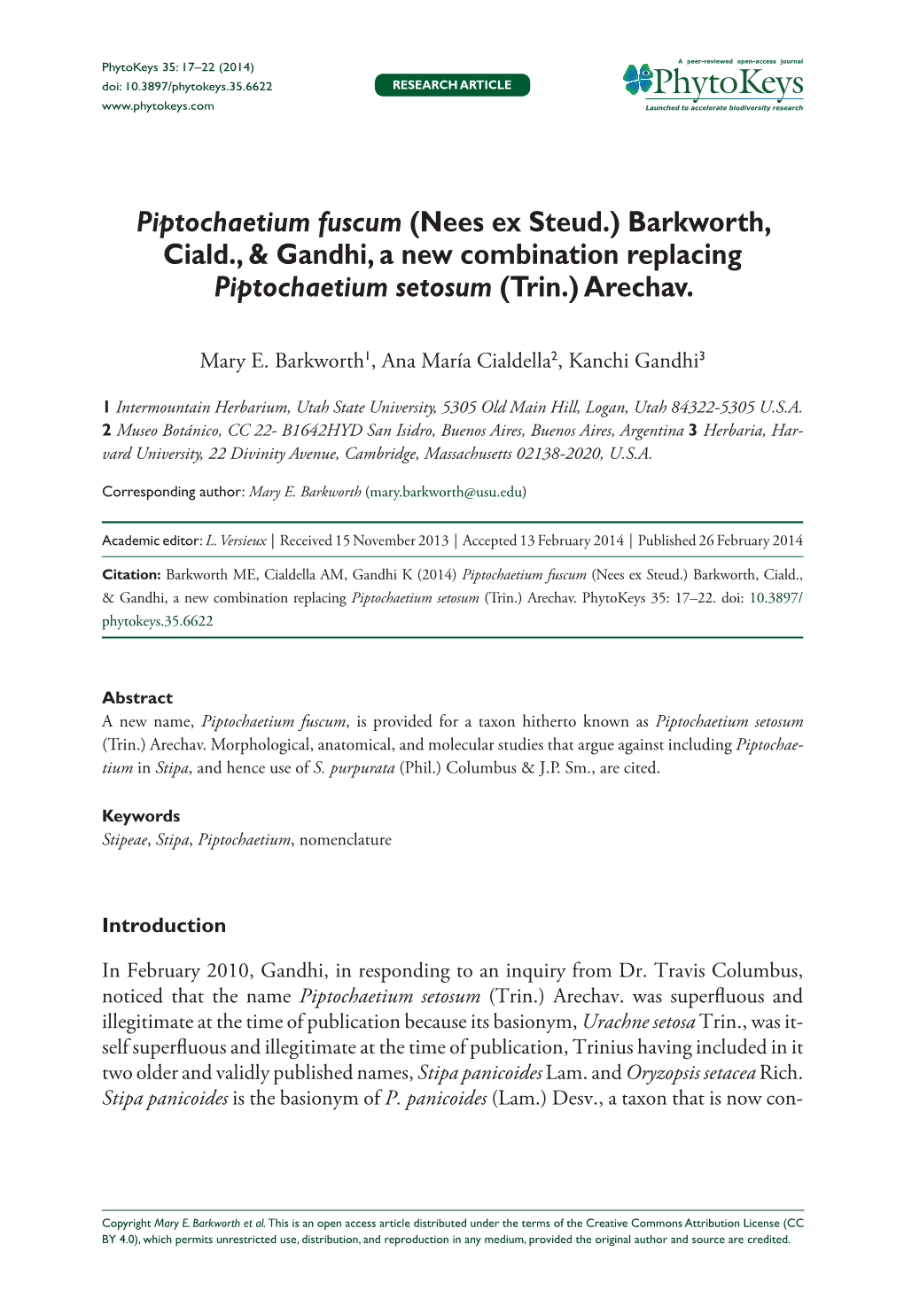 Piptochaetium Fuscum (Nees Ex Steud.) Barkworth, Ciald., & Gandhi, A