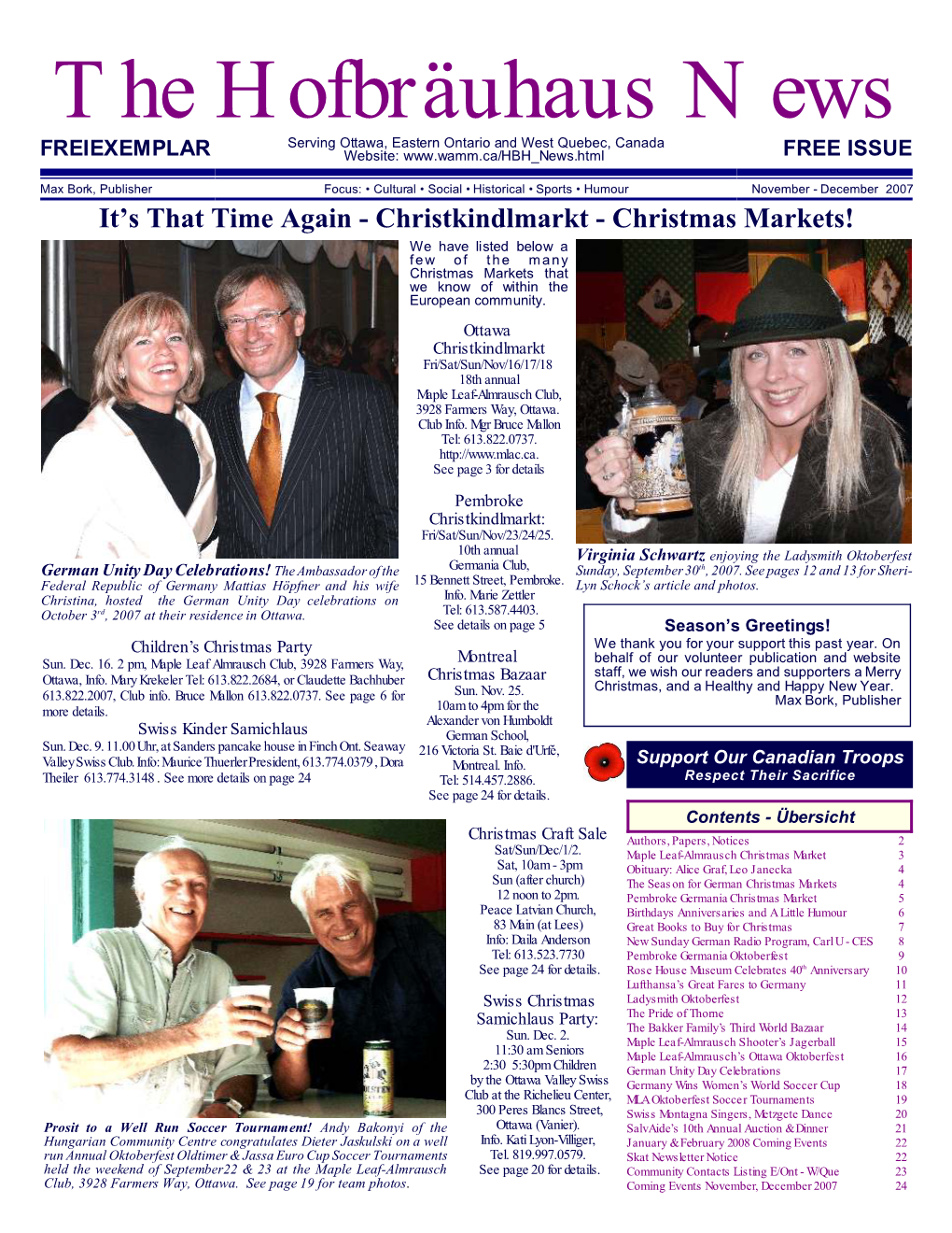 The Hofbräuhaus News Serving Ottawa, Eastern Ontario and West Quebec, Canada FREIEXEMPLAR Website: FREE ISSUE