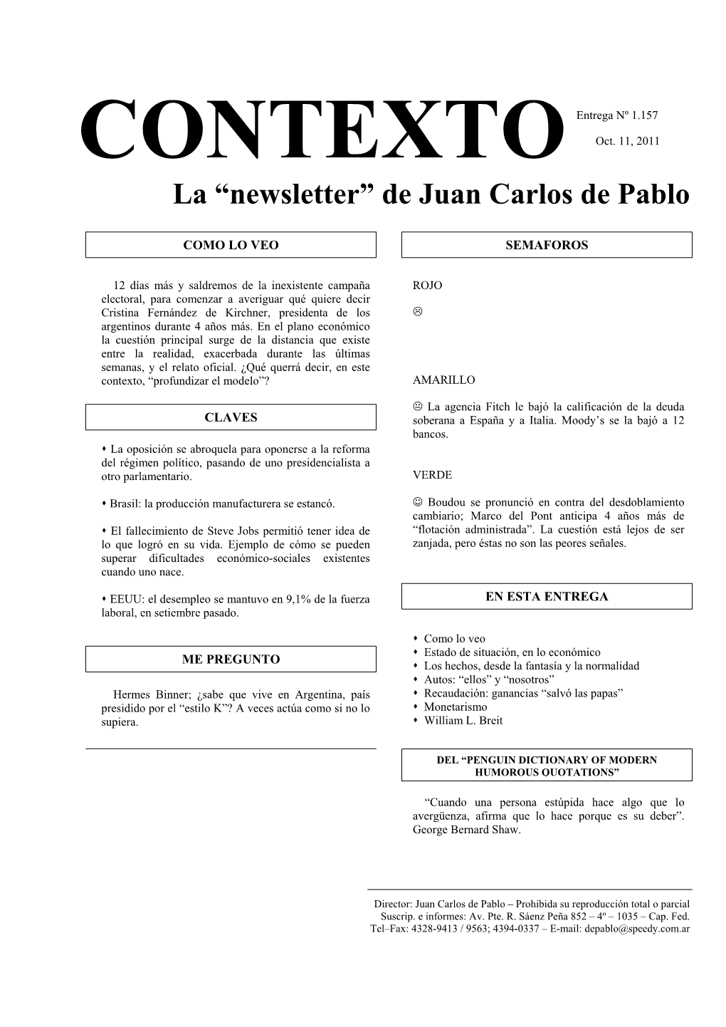 La “Newsletter” De Juan Carlos De Pablo