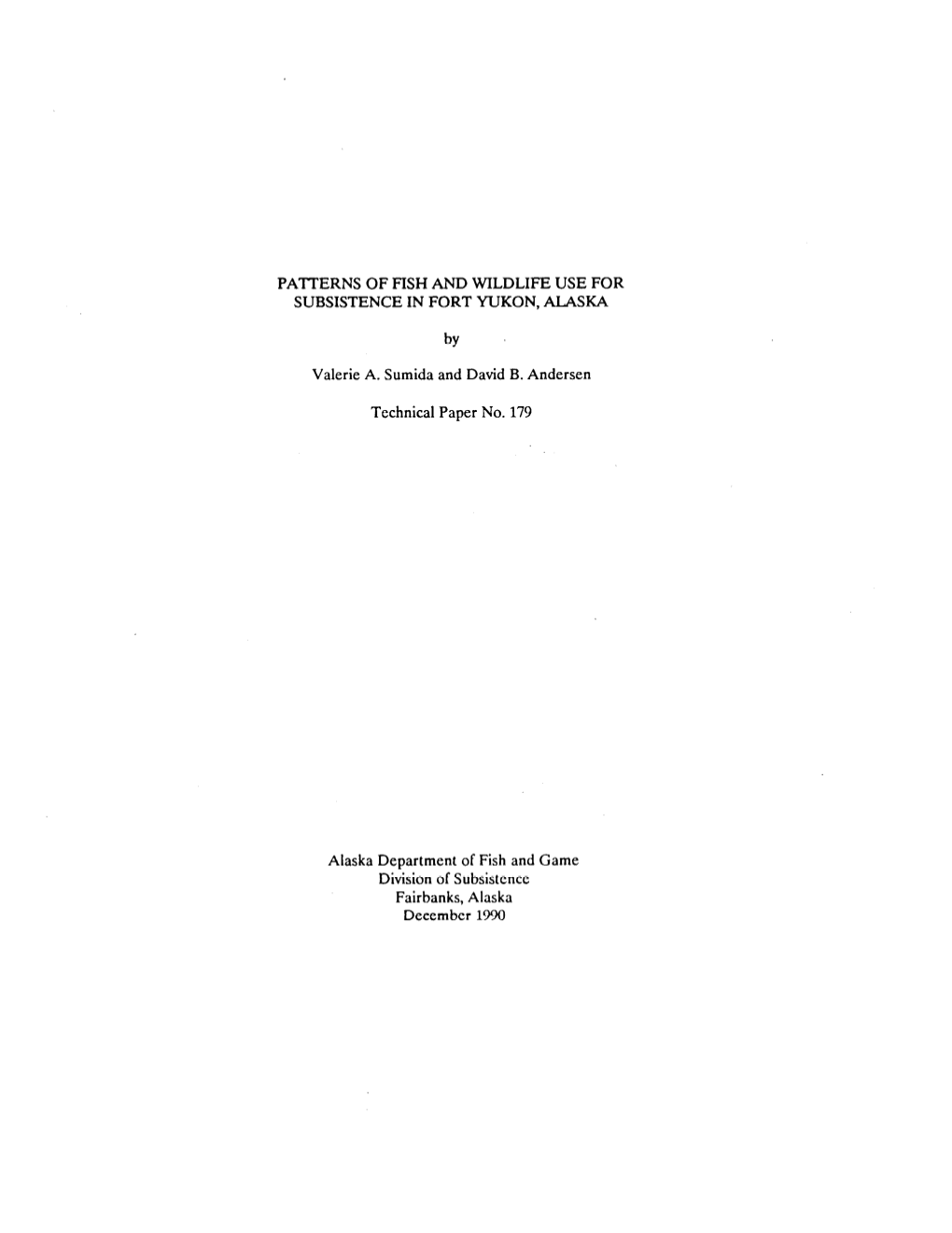 Patterns of Fish and Wildlife Use for Subsistence in Fort Yukon, Alaska