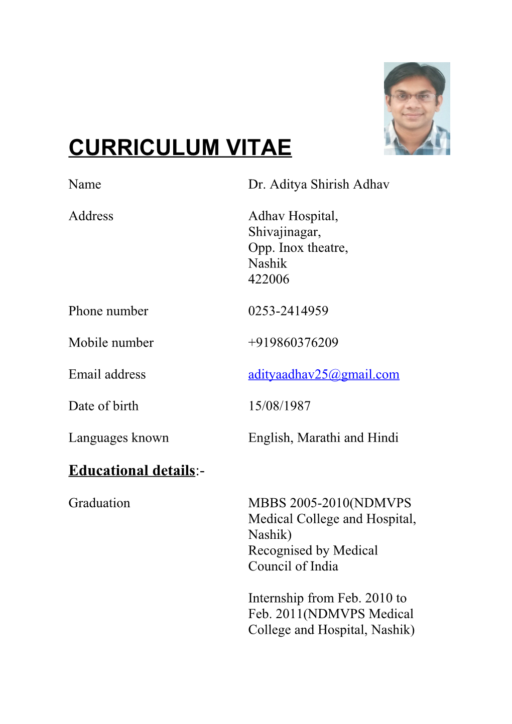 Name Dr. Aditya Shirish Adhav