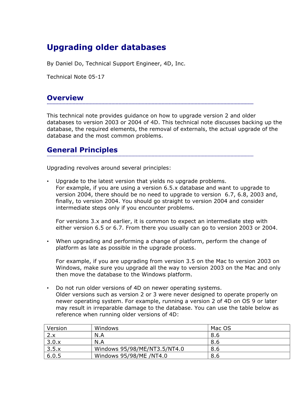 Upgrading Older Databases