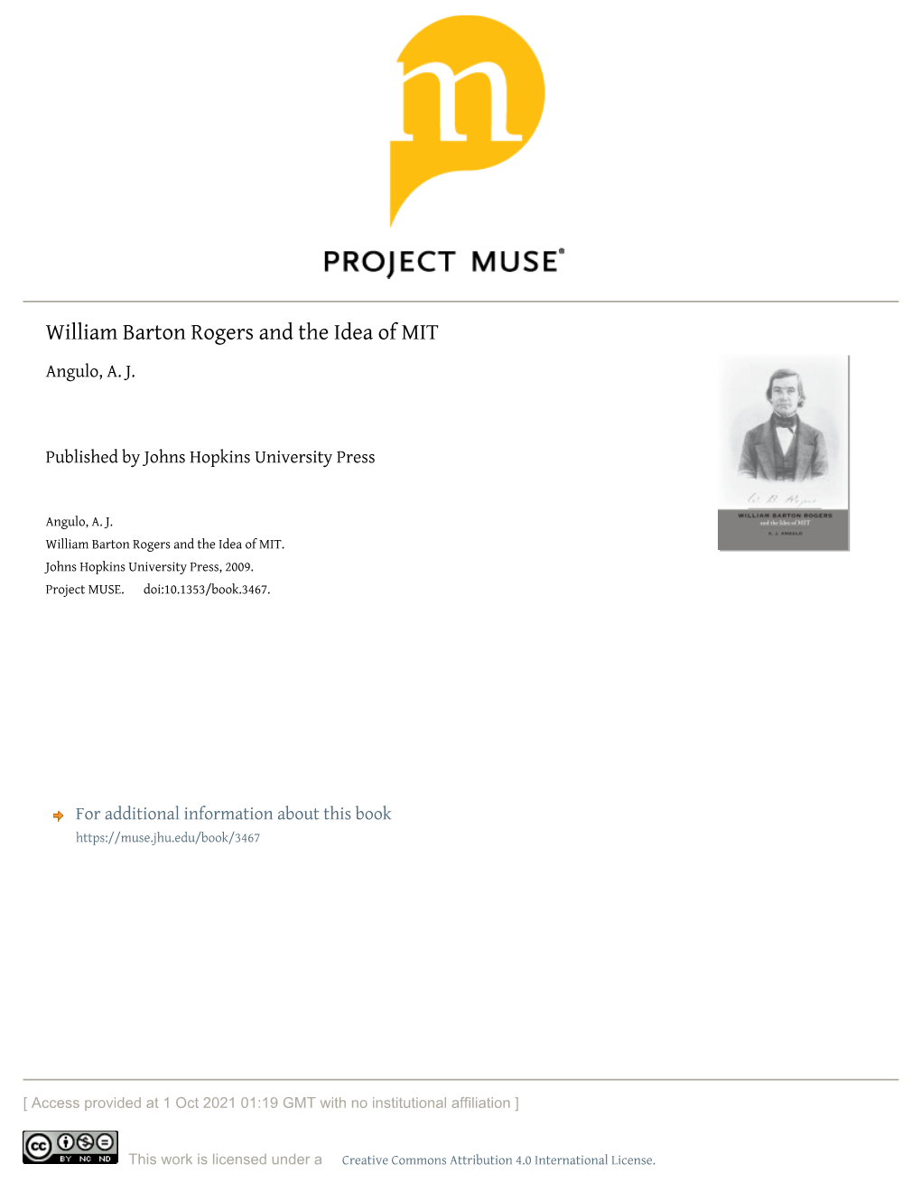 William Barton Rogers and the Idea of MIT Angulo, A