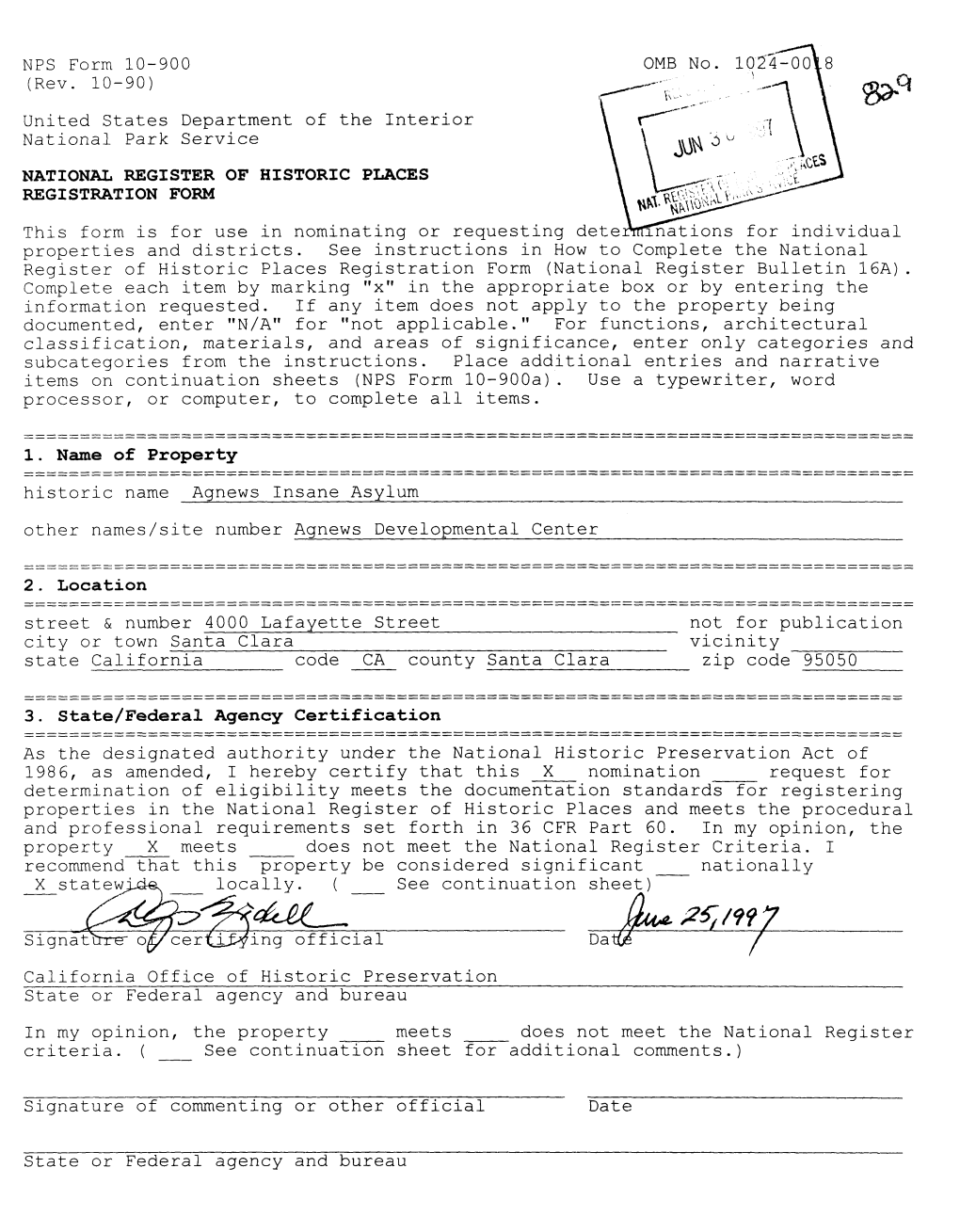 NFS Form 10-900 0MB No