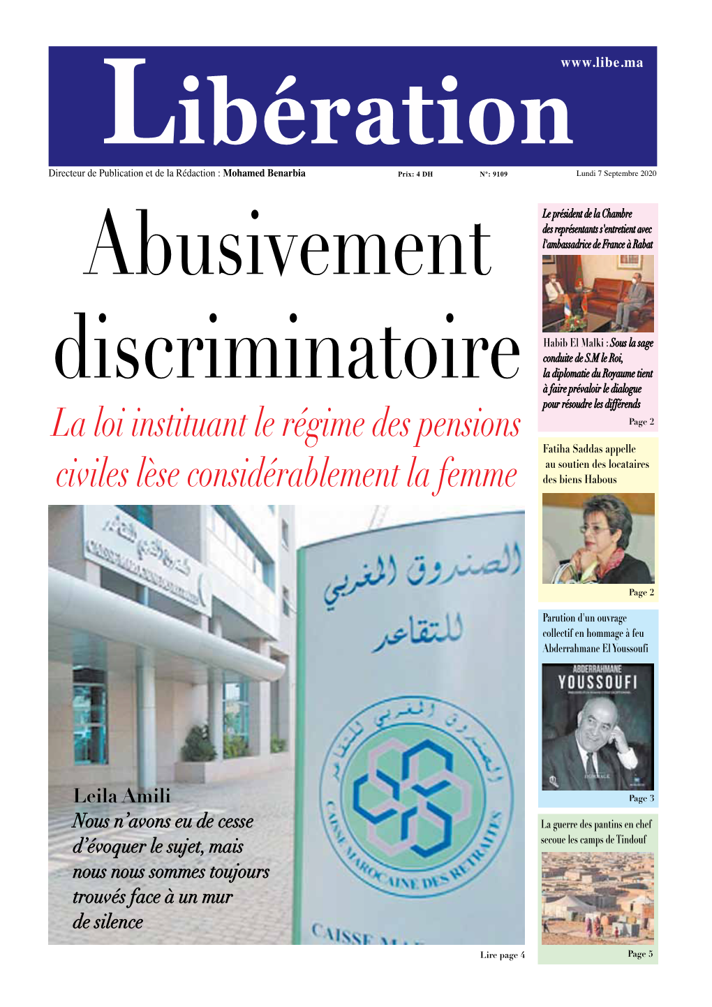 La Loi Instituant Le Régime Des Pensions Civiles Lèse Considérablement La Femme a Loi N°011.71 Instituant Le Régime Tionnaire Décédée Qu’Il Soit Remarié Ou Pas