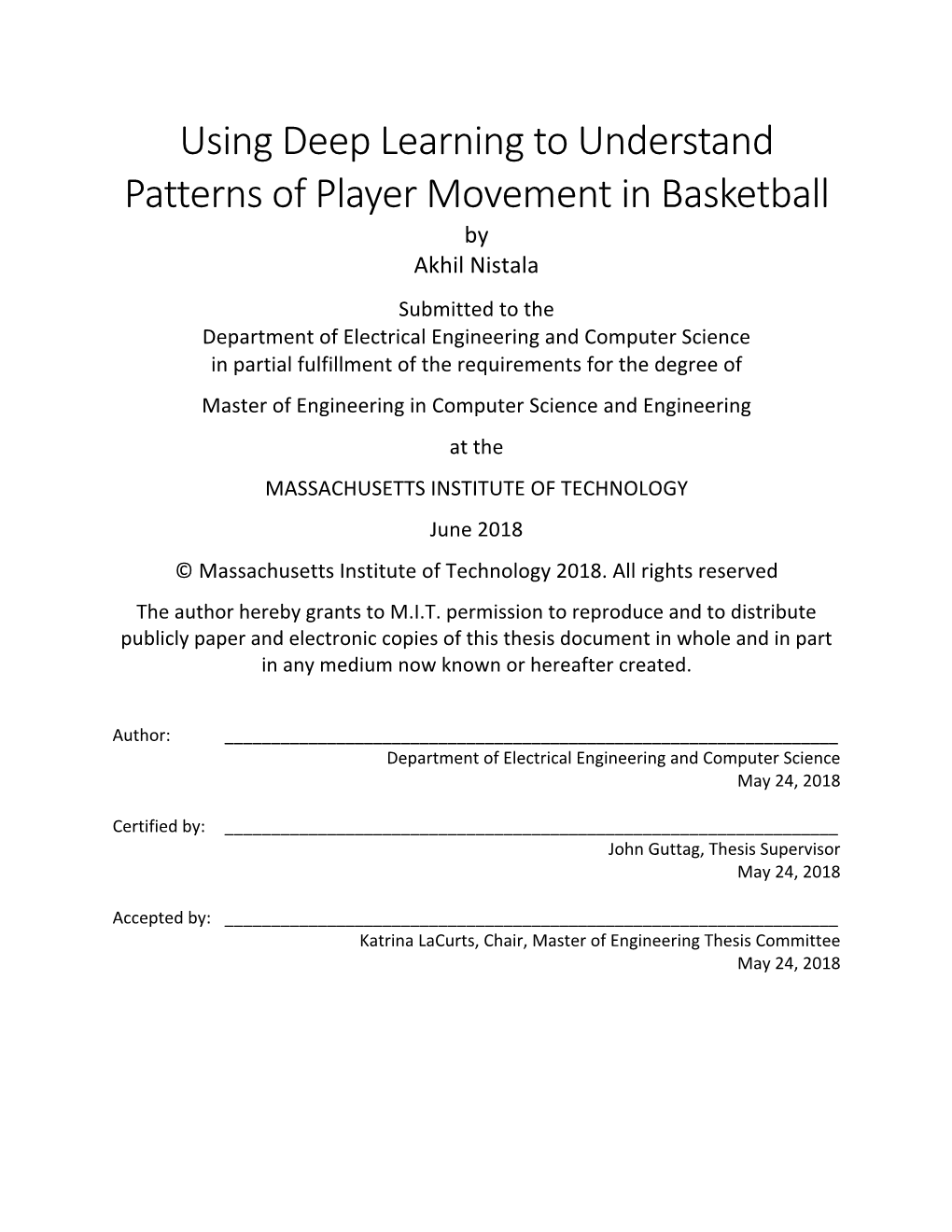 Using Deep Learning to Understand Patterns of Player Movement In