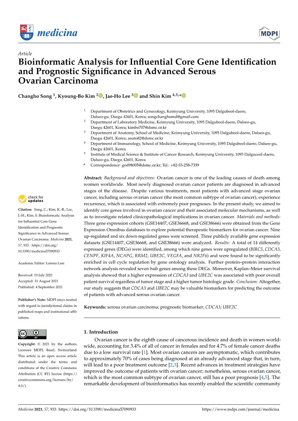 Bioinformatic Analysis for Influential Core Gene Identification and Prognostic Significance in Advanced Serous Ovarian Carcinoma