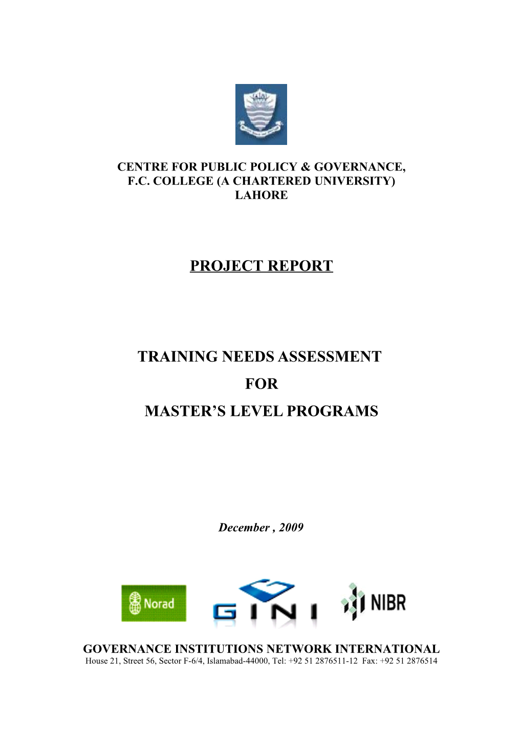 Final Report TNA Masters Programs By CPPG FC College University