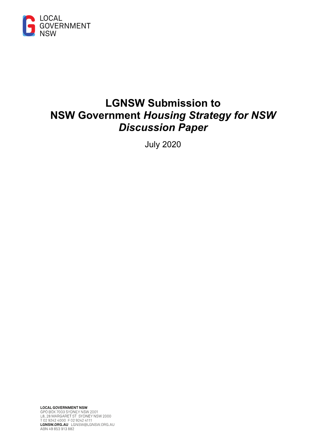 LGNSW Submission to NSW Government Housing Strategy for NSW Discussion Paper