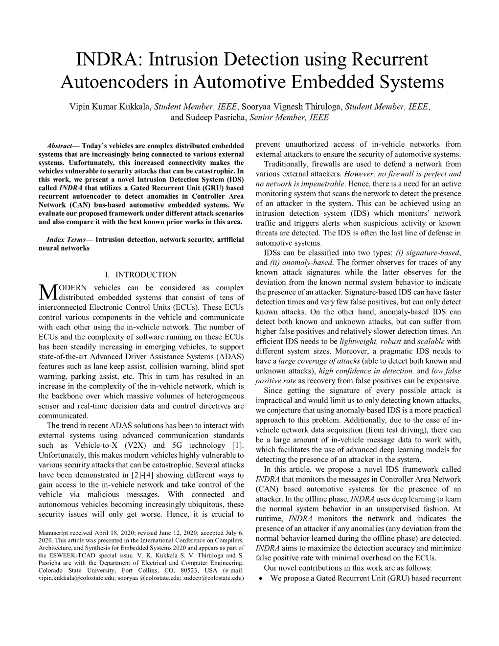 Intrusion Detection Using Recurrent Autoencoders in Automotive Embedded Systems